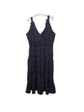Arula Womens 3X Midi Dress Navy Cherry Print Smocked Tiered Ruffle Strappy